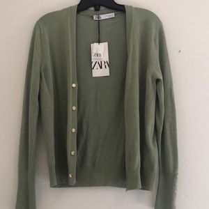 Zara NWT green cardigan with gold buttons M